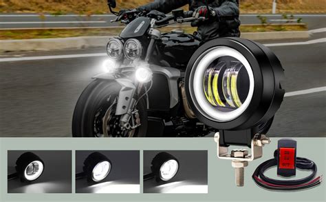 Ourbest 1Pcs Led Motorcycle Spotlight 12V 24V White Angel Eyes Lights