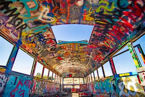 colorful graffiti on school bus in palouse washington 21447473 Stock Photo at Vecteezy