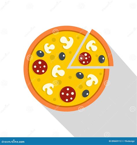 Pizza Med Champinjoner Salami Och Oliv Symbol Vektor Illustrationer