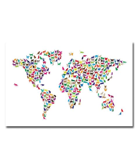 Trademark Global Michael Tompsett World Map Cats Canvas Art 24