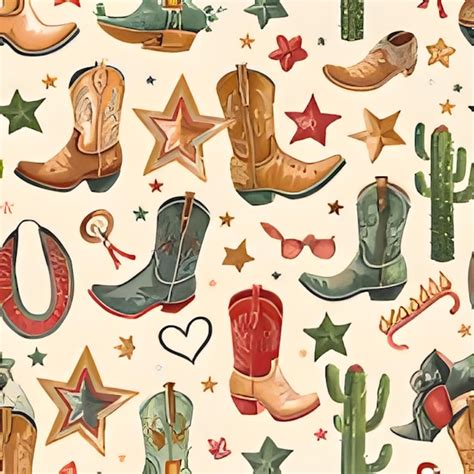 Cowboy Boots And Western Pattern Seamless Design Premium Ai Generated