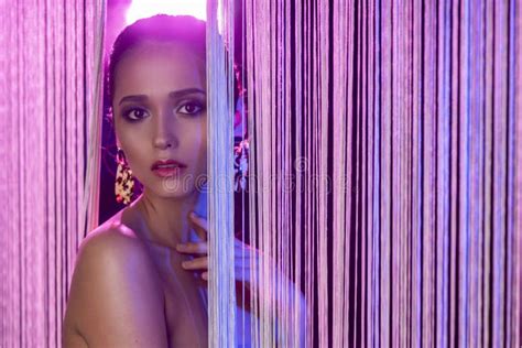 A Beautiful Glamorous Brunette Girl With Naked Shoulders Wearing Stock Photo Image Of
