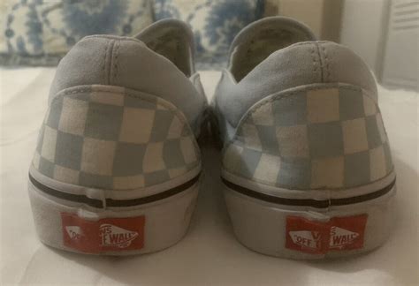 Vans Checkered Light Blue Classic Slip On Shoes Size Gem