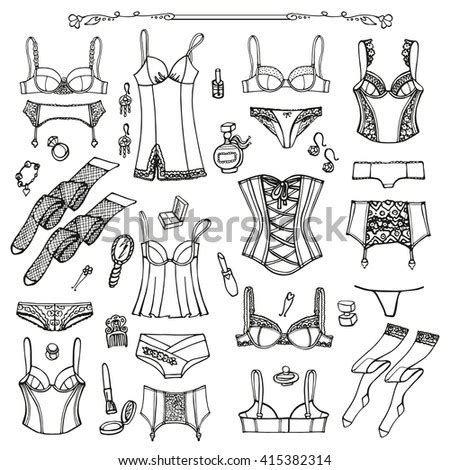 Lingerie Woman Underwear Hang On Ropevector Stock Vector