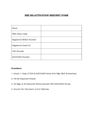 Fillable Online NSE RE ACTIVATION REQUEST FORM Ftctrade In Fax Email