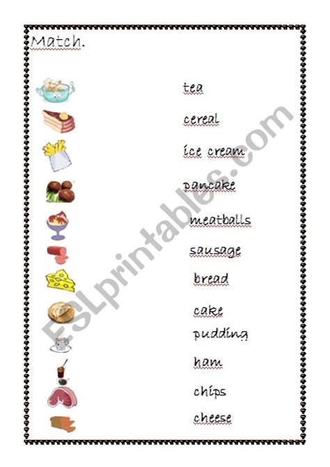 Food Matching Esl Worksheet By Monika