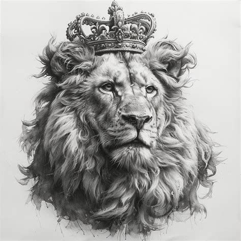 Majestic Lion with Crown Drawing Stock Illustration - Illustration of ...