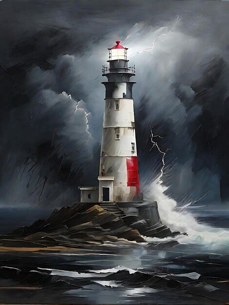 Premium AI Image | Minimalist Lighthouse in Stormy Weather Oil Painting