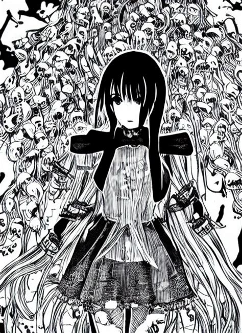 Hatsune Miku By Junji Ito And Kentaro Miura Horror Stable Diffusion