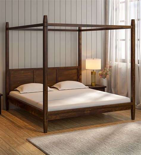 Buy Saxony Sheesham Wood Queen Size Poster Bed In Provincial Teak