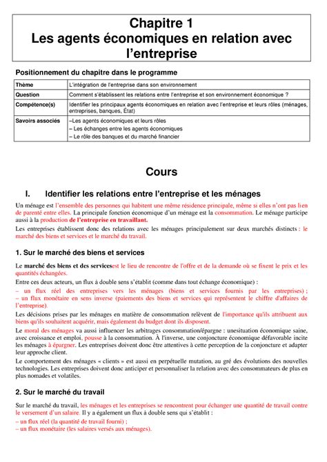 Cejm Les Agents Conomiques En Relation Avec L Entreprise Chapitre