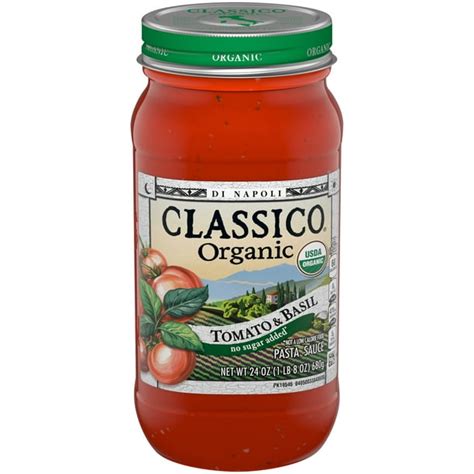 Classico Organic Tomato And Basil Pasta Sauce With No Sugar Added 24 Oz Jar