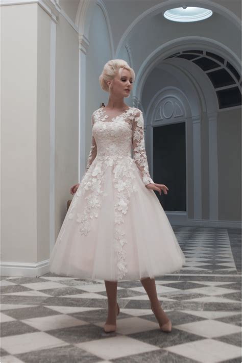 House Of Mooshki Charlotte Tea Calf Length Short Lace Wedding Dress Sleeves