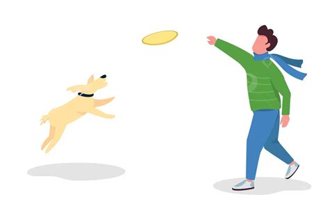 Flat Vector Illustration Of A Man And Dog Playing Fetch Vector, Design ...