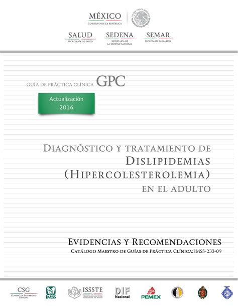 Dislipidemias Cenetec Evidencias y Recomendaciones Catálogo Maestro