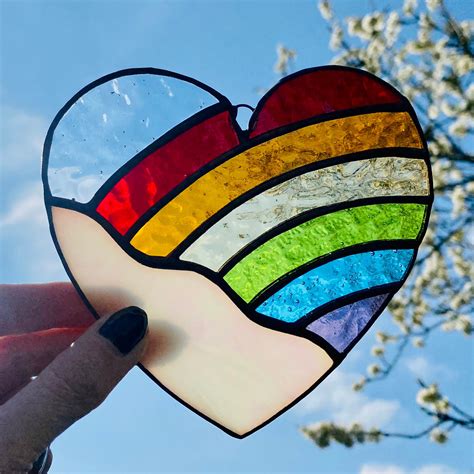 Stained Glass Rainbow Heart Handmade Rainbow Suncatcher Etsy UK