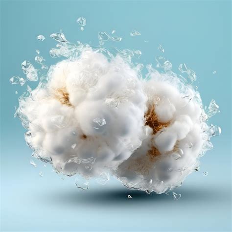 Free Photo Cotton Cloud With Splashes And Drops On Blue Background 3d