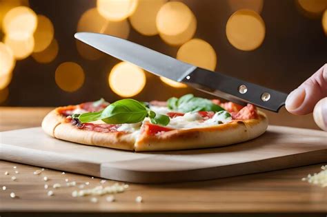 Premium AI Image | a pizza with a knife on it and a knife on the table.