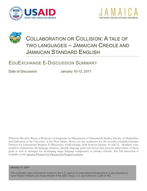 Jamaican Creole and Jamaican Standard English