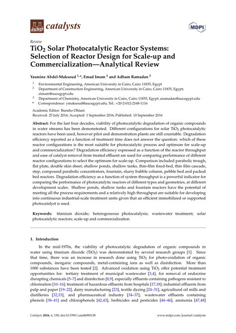 Pdf Tio Solar Photocatalytic Reactor Systems Selection Of Reactor