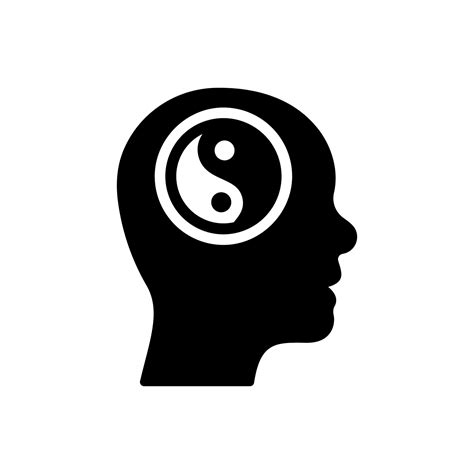 Yin Yang In Man Head Silhouette Icon Yinyang In Human Brain Pictogram