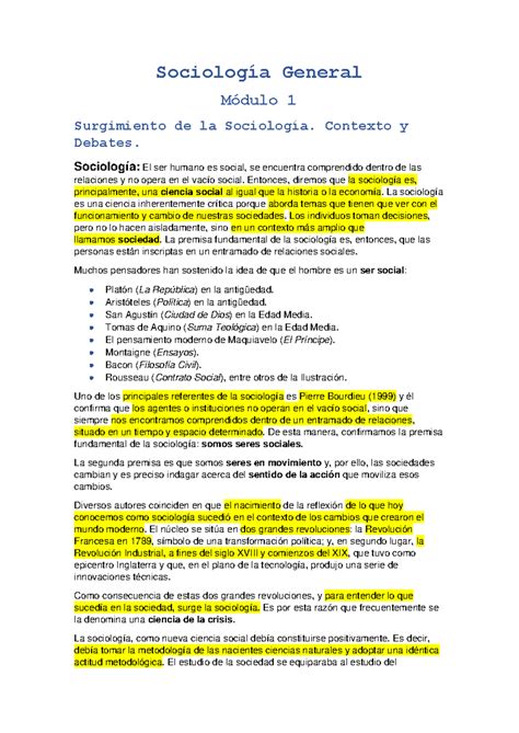 Resumen de Sociología General Parcial 1 Sociología General Módulo 1