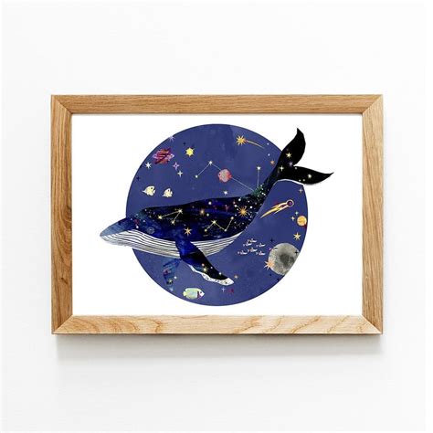 Illustrated Whale In Outer Space Fine Art Print The British Craft House