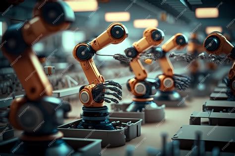 Premium Photo Industrial Robotic Arms Production Line Futuristic