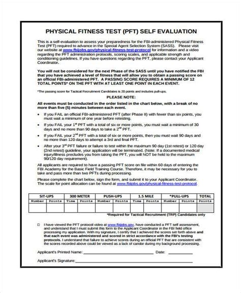 Free Sample Fitness Evaluation Forms In Pdf Ms Word