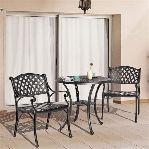 Nuu Garden 3 Piece Cast Aluminum Outdoor Patio Bistro Set Dining Chair