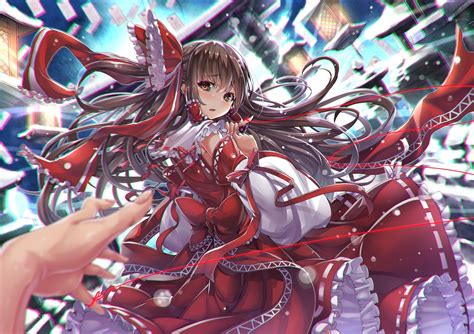 Wallpaper Long Hair Anime Girls Brunette Touhou Hakurei Reimu