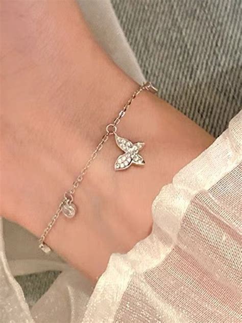 Emmiol Free Shipping 2024 Rhinestone Butterfly Charm Bracelet Silver