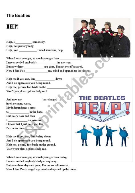 A Song Help By The Beatles Esl Worksheet By Dr Jane