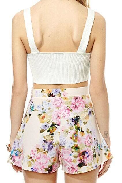 Romwe Floral Print Zippered High Waist Shorts