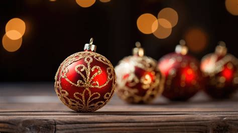 A Close Up Photograph Features A Red Christmas Ornament With Golden