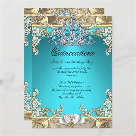 Invitación Quinceanera Aqua Fiesta De Los 15 Años Del Oro Ver Zazzle Es Invitaciones