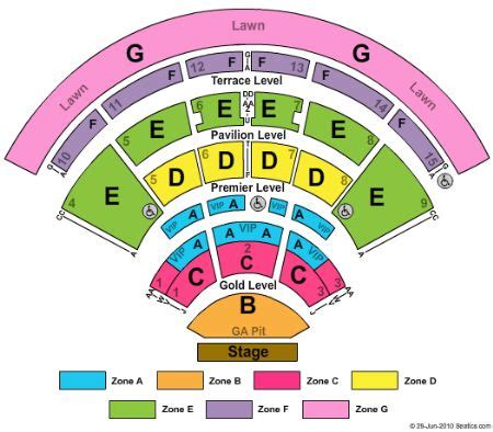 Pnc Music Pavilion Seating Chart With Seat Numbers | Elcho Table