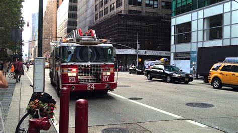 Fdny Ladder 24 Responding On 6th Avenue In The Midtown Area Of