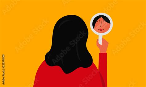 Vector Illustration Of A Beautiful Woman Staring At Her Reflection In A Mirror Mirror Shows