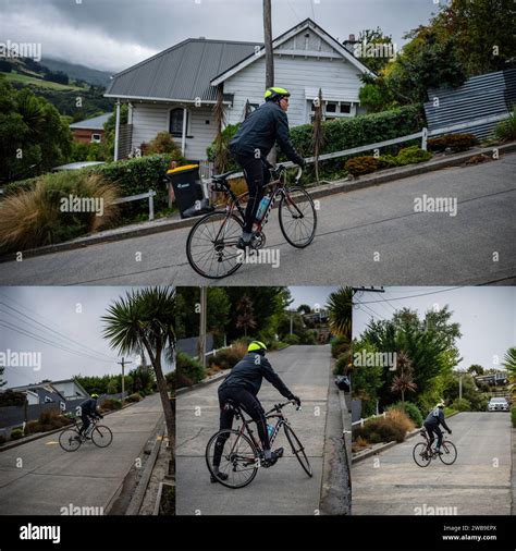 Sequence Of Pictures Showing A Male Road Cyclist Battling To Ride Up