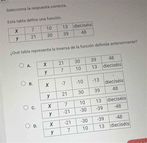 Solved Selecciona La Respuesta Correcta Ine Una Función ¿qué Tabla