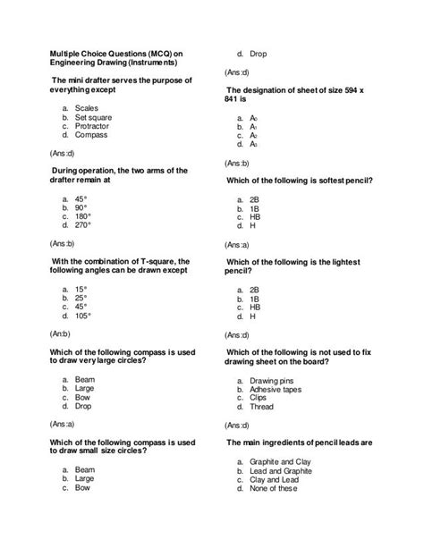 Multiple Choice Questions On Engineering Drwaing