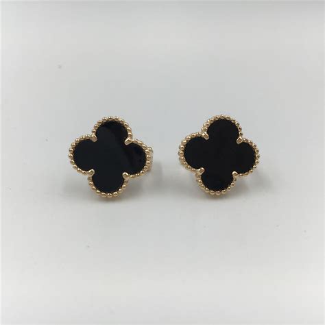 Van Cleef Arpels Vintage Alhambra Earrings 18k Yellow Gold With Onyx