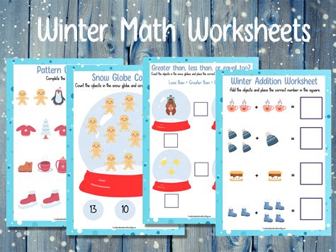 Winter Math Worksheet 25 Pages Bundle Winter Kindergarten Printable Winter Math Printable