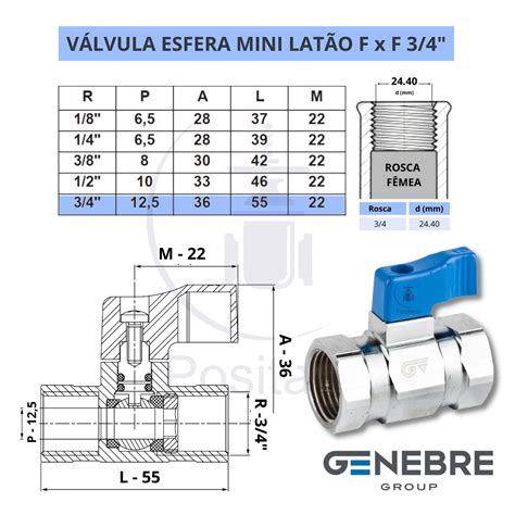 Registro Válvula Esfera Mini 3 4 Latão Fêmea X Fêmea Ref 3096 GENEBRE