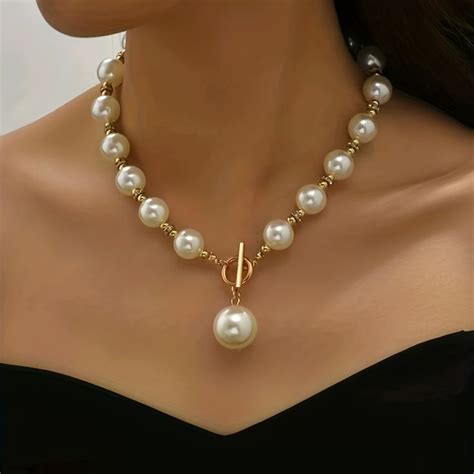 Faux Pearl Decor Necklace Elegant Short Clavicle Chain Necklace All