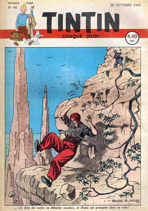 An Old Comic Book Cover With A Man Climbing Up A Mountain