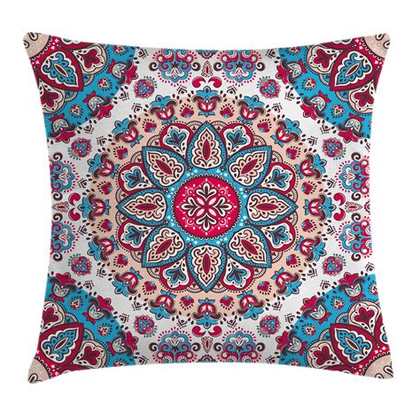 India Throw Pillow Cushion Cover Henna Style Floral Circles Paisley