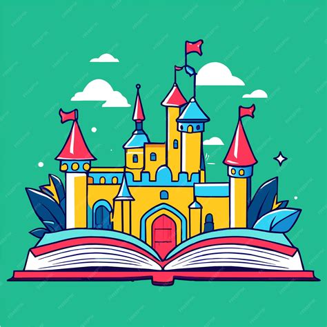 сказка или замок открытая книга векторная иллюстрация | Премиум векторы