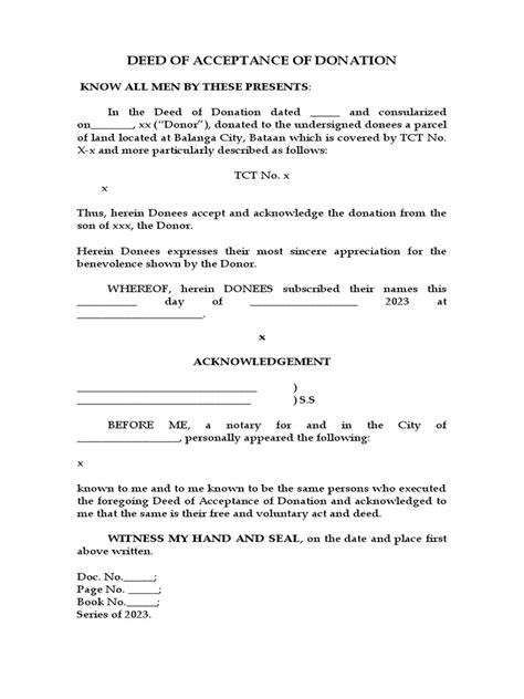 Fs Deed Of Acceptance Of Donation Pdf